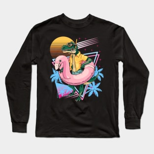 Dinosaur Pool Flamingo Gifts Men Kids Women Funny Dinosaur Long Sleeve T-Shirt